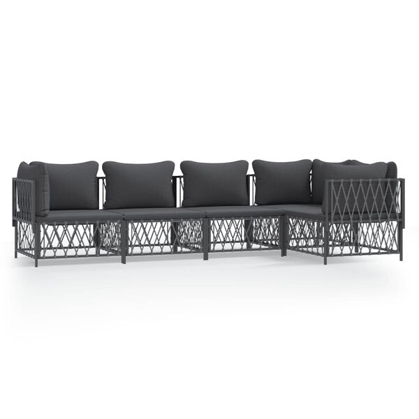 vidaXL 5 pcs conjunto lounge de jardim com almofadões aço antracite