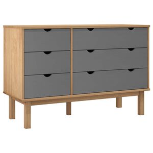 vidaXL Arm&aacute;rio de gavetas OTTA pinho maci&ccedil;o castanho/cinza