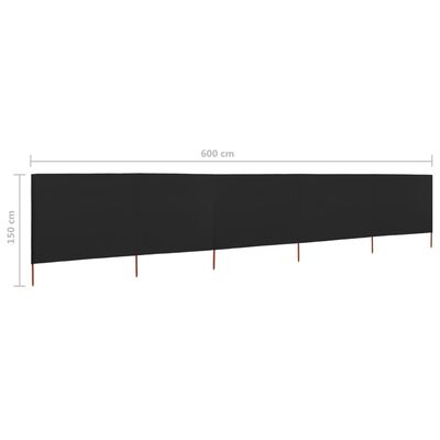 vidaXL Para-vento com 5 painéis em tecido 600x120 cm preto
