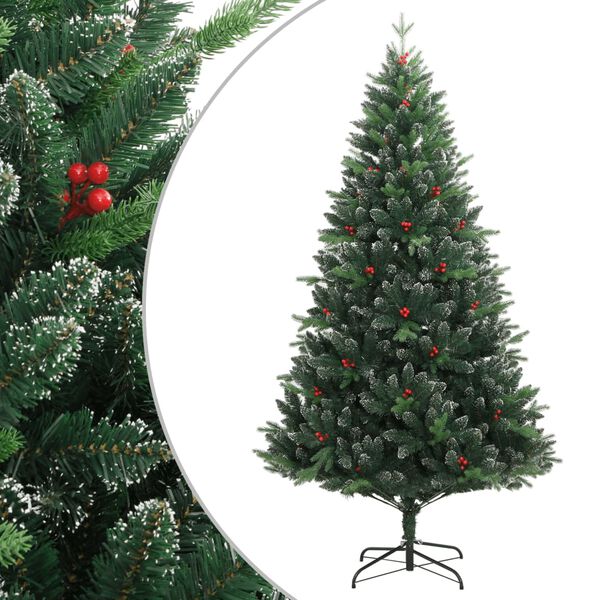 vidaXL &Aacute;rvore de Natal artificial articulada c/ bagas vermelhas 120 cm