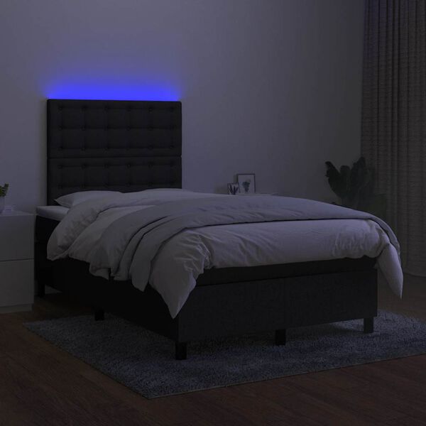 vidaXL Cama box spring c/ colch&atilde;o e LED 120x190 cm tecido preto