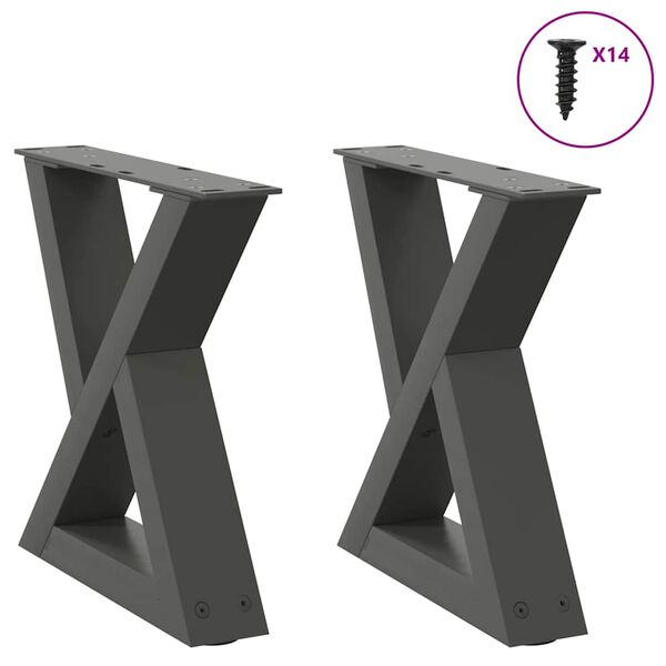 vidaXL P&eacute;s para mesa de centro 2 pe&ccedil;as antracite 30x(30-31,3) cm a&ccedil;o