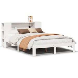 vidaXL Cama com estante sem colch&atilde;o 140x190 cm pinho maci&ccedil;o branco
