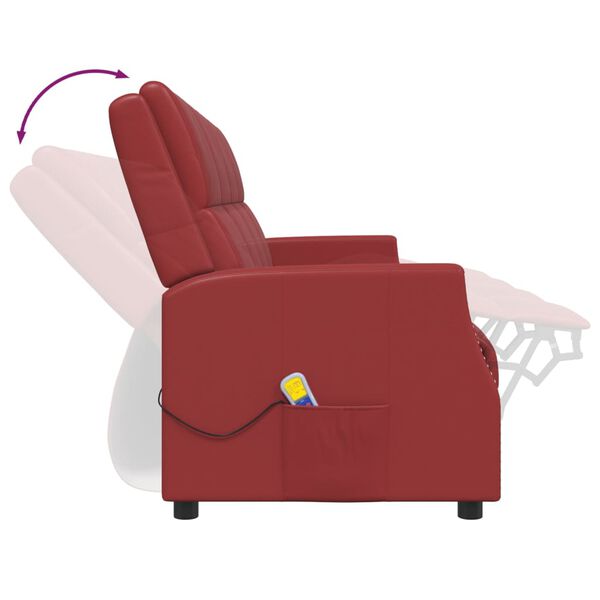 vidaXL Poltrona massagens 4 lug. reclinável couro art. vermelho tinto