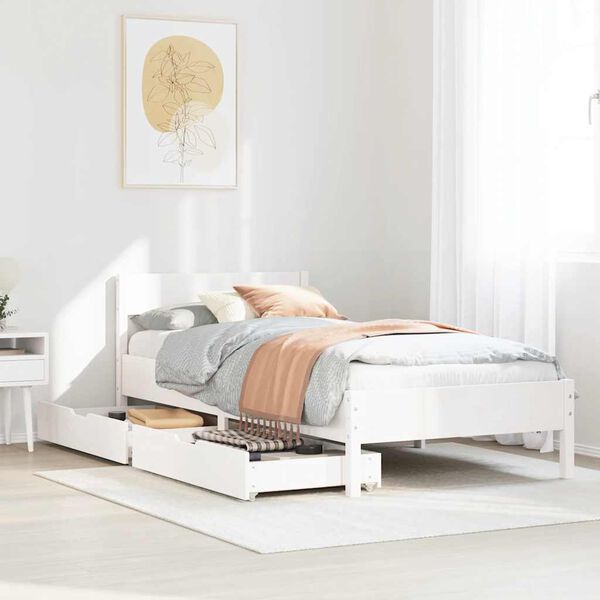 vidaXL Cama sem colch&atilde;o 90x190 cm madeira de pinho maci&ccedil;a branco