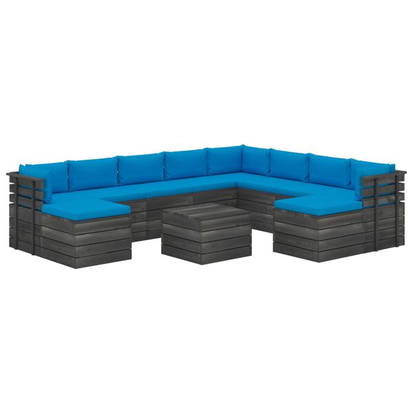 vidaXL 11 pcs conjunto lounge de paletes com almofad&otilde;es pinho maci&ccedil;o
