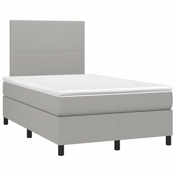 vidaXL Cama box spring c/ colch&atilde;o e LED 120x190 cm tecido cinza-claro