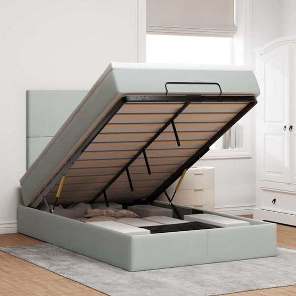 vidaXL Estrutura de cama otomana com colch&otilde;es cinza claro Veludo