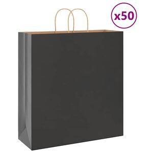 vidaXL Sacos de papel 50 unid com al&ccedil;as preto 45x17x48 cm