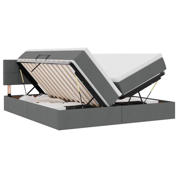 vidaXL Cama com luzes de tira LED Cinza Escuro 200 x 200 cm tecido