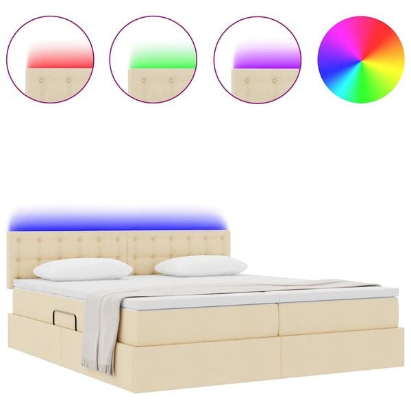vidaXL Cama com luzes de tira LED Creme 180 x 200 cm tecido