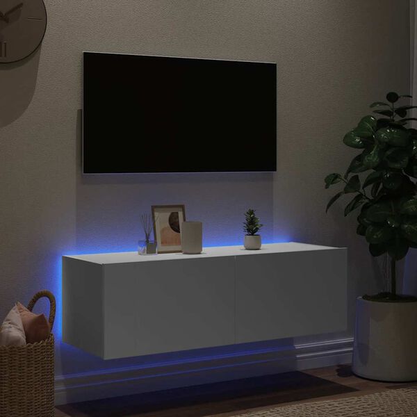 vidaXL M&oacute;vel de parede para TV com luzes LED 100x35x31 cm branco
