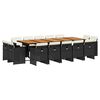 vidaXL 15 pcs conjunto de jantar p/jardim com almofad&otilde;es vime PE preto