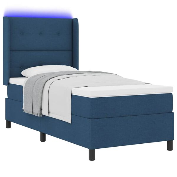 vidaXL Cama Box Spring LED com colch&atilde;o Azul 90 x 190 cm tecido