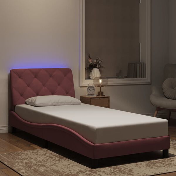 vidaXL Estrutura de cama com LED sem colch&atilde;o 90x200 cm veludo rosa