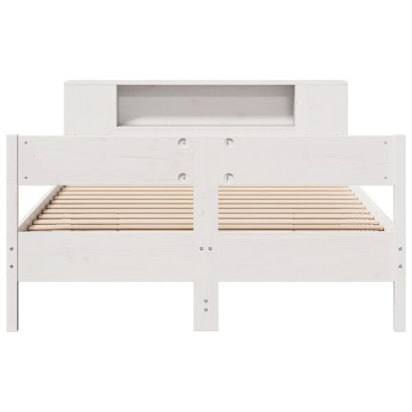 vidaXL Cama com estante sem colch&atilde;o 120x190 cm pinho maci&ccedil;o branco
