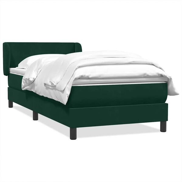 vidaXL Cama com molas/colch&atilde;o 90x220 cm veludo verde-escuro