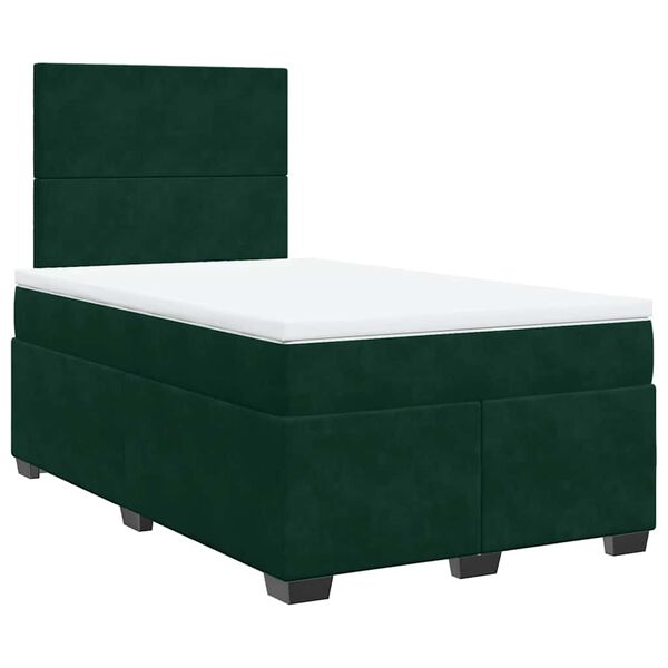 vidaXL Cama boxspring com colch&atilde;o 120x200 cm veludo verde-escuro