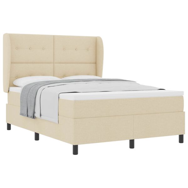 vidaXL Cama Box com colch&atilde;o com cabeceira Creme 140 x 200 cm tecido