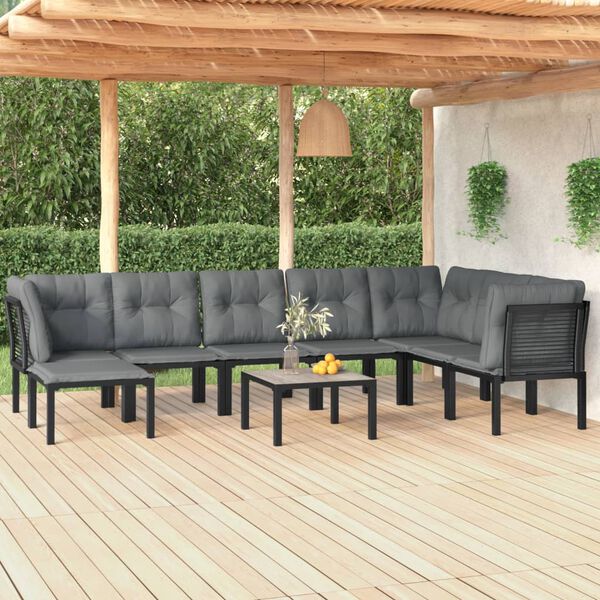 vidaXL 9 pcs conjunto lounge de jardim vime PE preto e cinzento