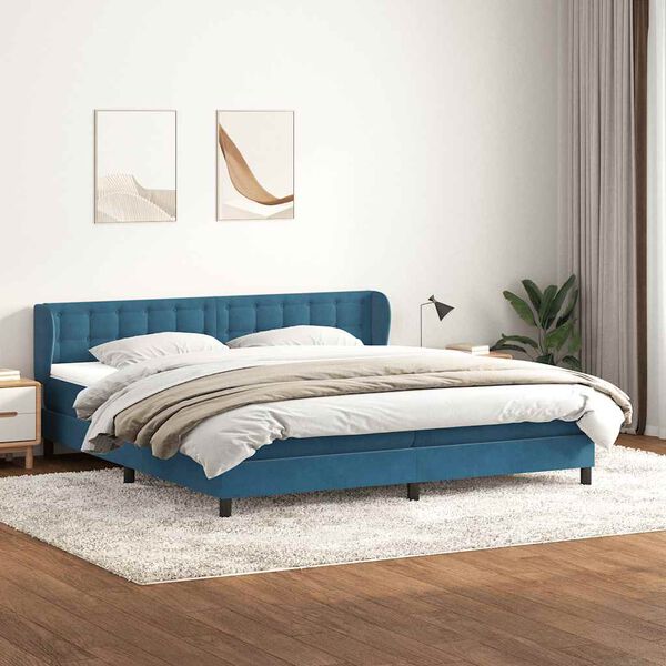 vidaXL Cama com molas/colch&otilde;es 180x220 cm veludo azul-escuro