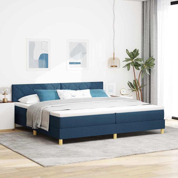 vidaXL Cama Box Spring LED com fitas LED Azul 200 x 200 cm tecido