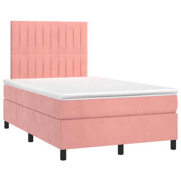vidaXL Cama box spring c/ colch&atilde;o luzes e LED 120x190 cm veludo rosa