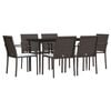 vidaXL 7 pcs conjunto de jantar p/ jardim c/ almofadões vime PE e aço