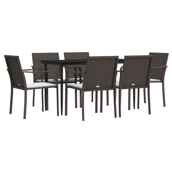 vidaXL 7 pcs conjunto de jantar p/ jardim c/ almofadões vime PE e aço