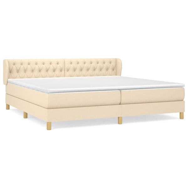 vidaXL Cama com molas/colch&atilde;o 200x200 cm tecido cor creme