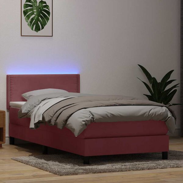 vidaXL Cama box spring c/ colch&atilde;o e LED 80x220 cm veludo rosa
