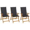 vidaXL Cadeiras de jardim dobr&aacute;veis c/ almofad&otilde;es 3 pcs ac&aacute;cia maci&ccedil;a