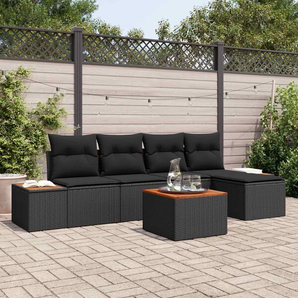 vidaXL Conjunto de Sof&aacute; de Jardim com almofada 6 pcs Preto Polirattan