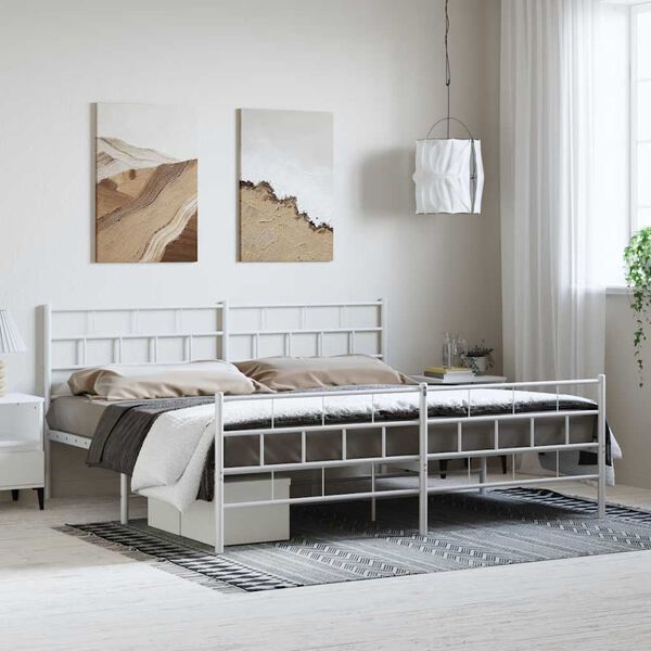 vidaXL Estrutura de cama com cabeceira e p&eacute;s 193x203 cm metal branco