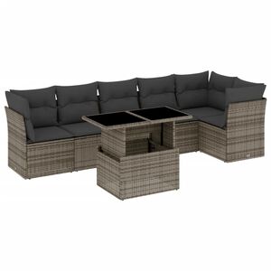 vidaXL 7 pcs conjunto sof&aacute;s p/ jardim c/ almofad&otilde;es vime PE cinzento