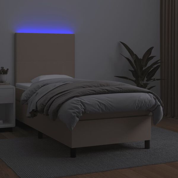 vidaXL Cama box spring c/ colch&atilde;o/LED 90x190cm couro artif. cappuccino