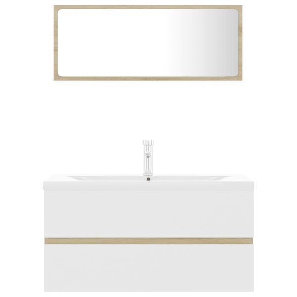 vidaXL Conj. m&oacute;veis casa de banho contraplacado branco/carvalho sonoma