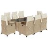 vidaXL 9 pcs conjunto de jantar p/ jardim com almofad&otilde;es vime PE bege