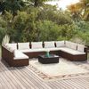 vidaXL 10 pcs conjunto lounge jardim c/ almofad&otilde;es vime PE castanho