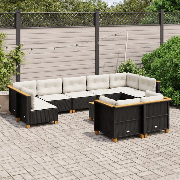 vidaXL 10 pcs conjunto sof&aacute;s de jardim c/ almofad&otilde;es vime PE preto