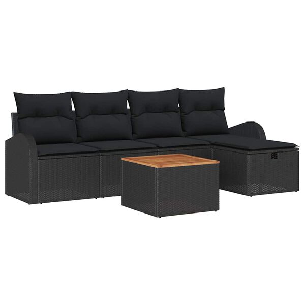 vidaXL Conjunto de Sof&aacute; de Jardim 6 pcs Preto Rattan Sint&eacute;tico