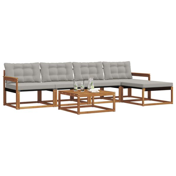 vidaXL Conjunto de Sof&aacute;s para Exterior 6 pcs Cinza Natural e Claro