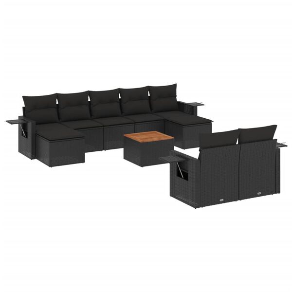 vidaXL 10 pcs conjunto sof&aacute;s de jardim c/ almofad&otilde;es vime PE preto