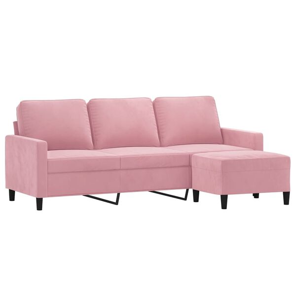 vidaXL Sof&aacute; de 3 lugares com apoio de p&eacute;s 180 cm veludo rosa