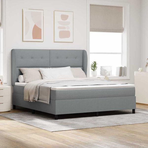 vidaXL Cama Box com colch&atilde;o Cinzento-claro 180 x 200 cm tecido