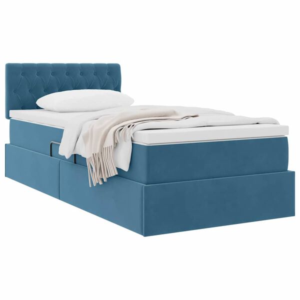 vidaXL Cama com Armazenamento Azul Escuro 100 x 200 cm Veludo