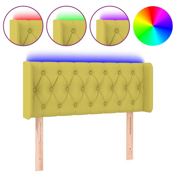 vidaXL Cabeceira de cama c/ luzes LED tecido 93x16x78/88 cm verde