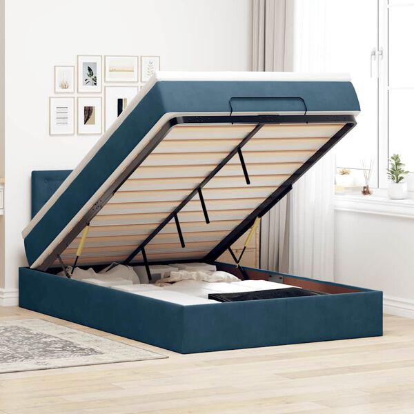 vidaXL Cama otomana com colch&atilde;o 120x190 cm veludo azul-escuro