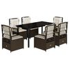 vidaXL 7 pcs conjunto jantar p/ jardim c/ almofad&otilde;es vime PE castanho