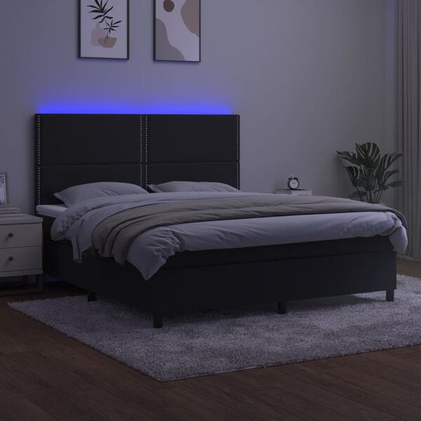 vidaXL Cama box spring c/ colch&atilde;o/LED 160x200 cm veludo preto